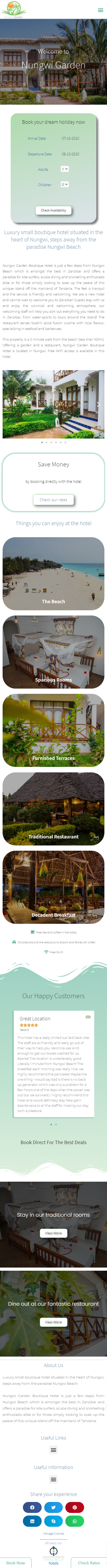 Mobile design for Nungwi Garden Boutique Hotel