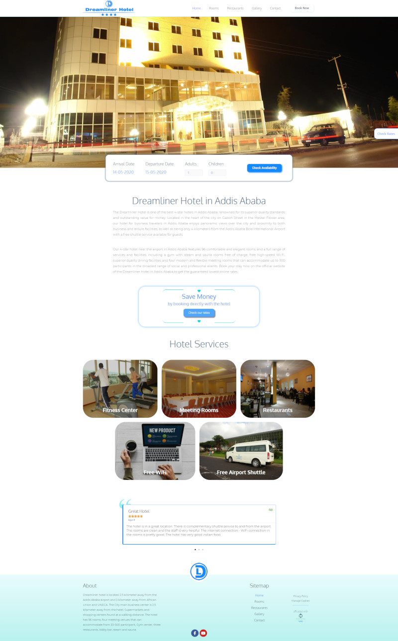 Desktop design for Dreamliner Hotel