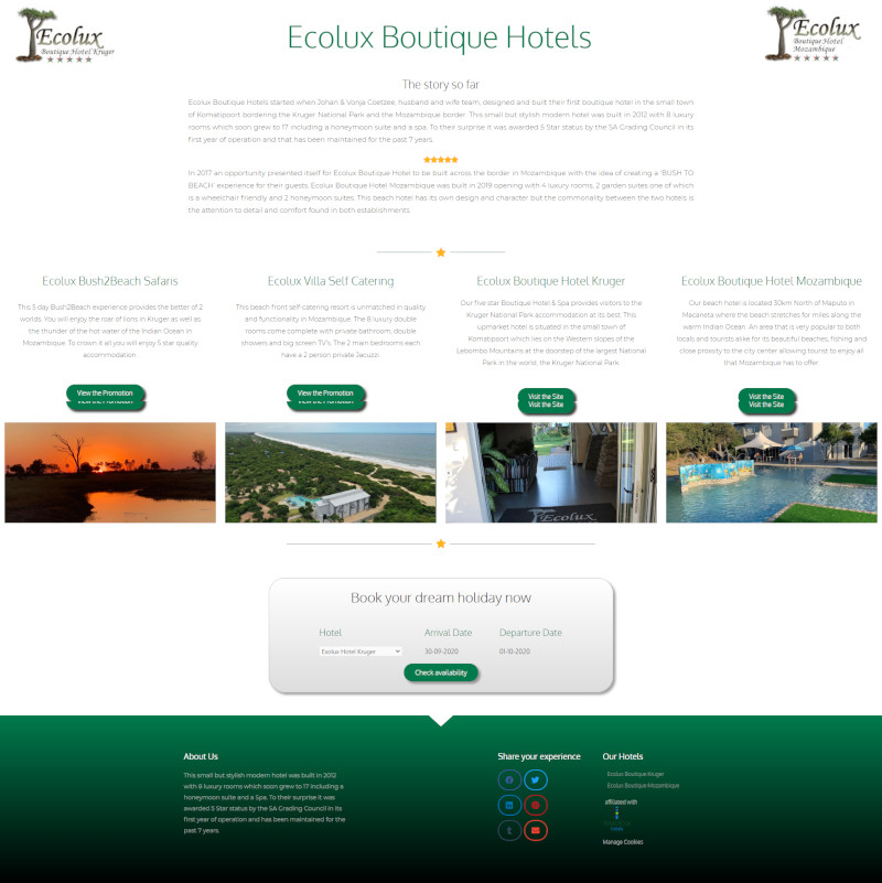 Desktop design for Ecolux Boutique Hotels